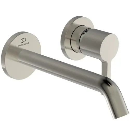 Wandmontierte Waschtischarmatur in Silber mit runder Rosette und einer Ausladung, hergestellt von Ideal Standard.